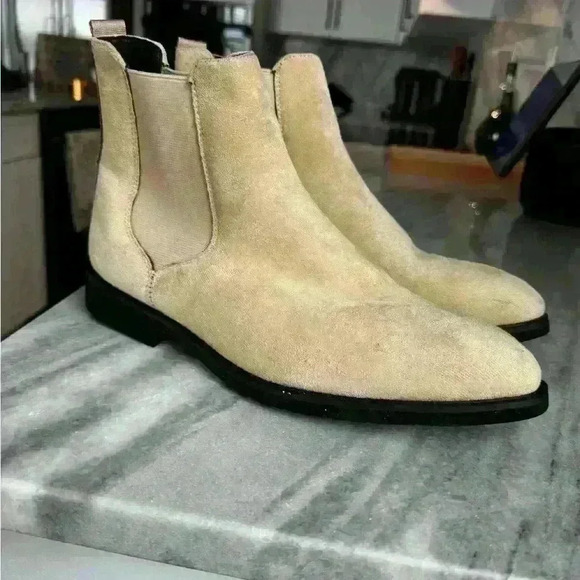 Beige Chelsea Boots Men Flock Slip-On Business Men Short
Boots Size 39 - Picture 6 of 11